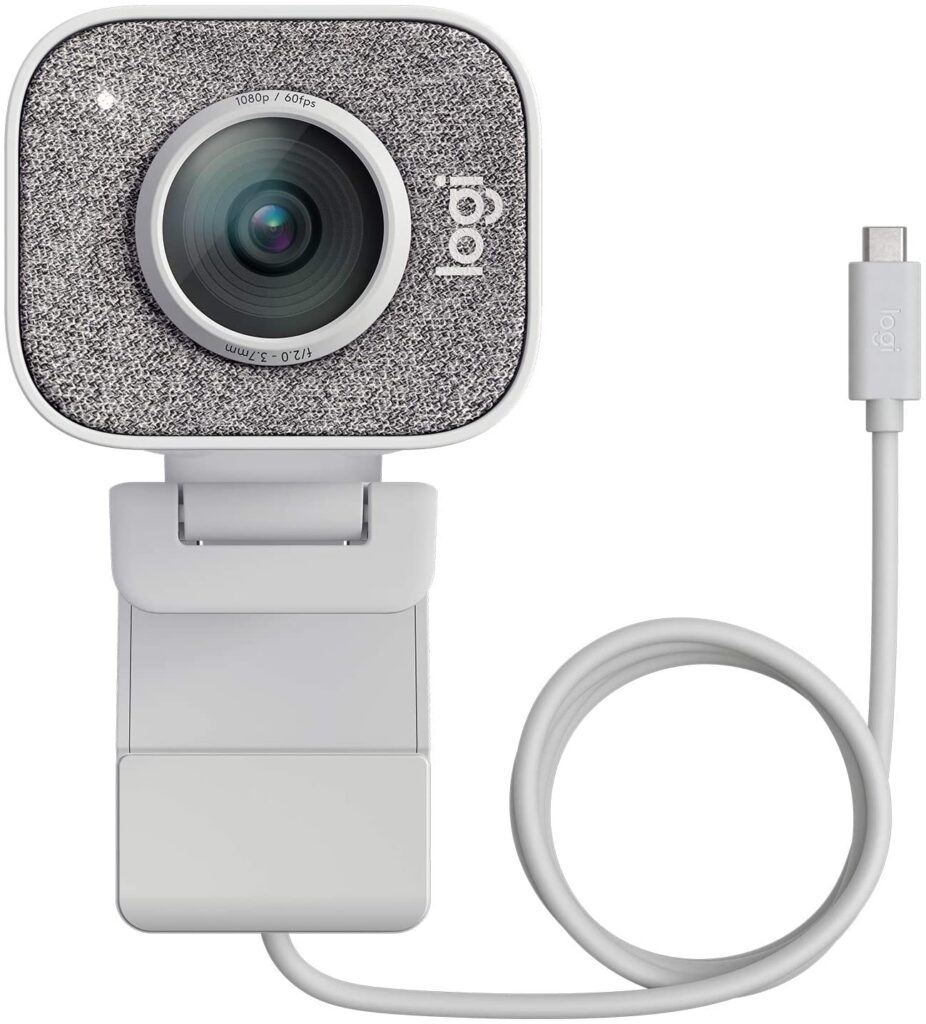 White Logitech Streamcam webcam front view